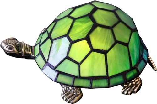 DELIGHTFUL DECOR– STYLE YOUR SPACE Tiffany Tortoise Lamp Stained Glass Turtle Desk Lamp 8X5X4 Inch Animal Antique Accent Table Light Green