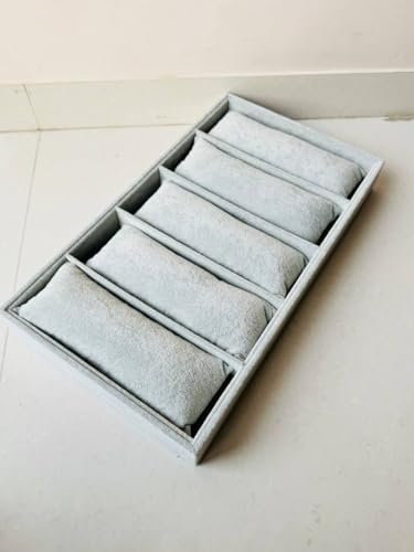 DOOR STEP SHOPPING 5 Pillow Tray Grey Velvet Jewellry Drawer Organizer Stackable Tray