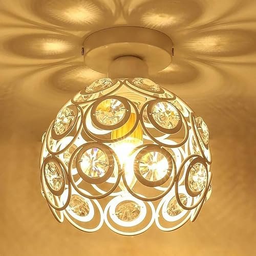 Decorcity Modern Mini Chandelier Lamp, Crystal Ceiling Light, Semi-Flush Mount Corridor Lights Lamp for Bedroom Dual Ring (White)