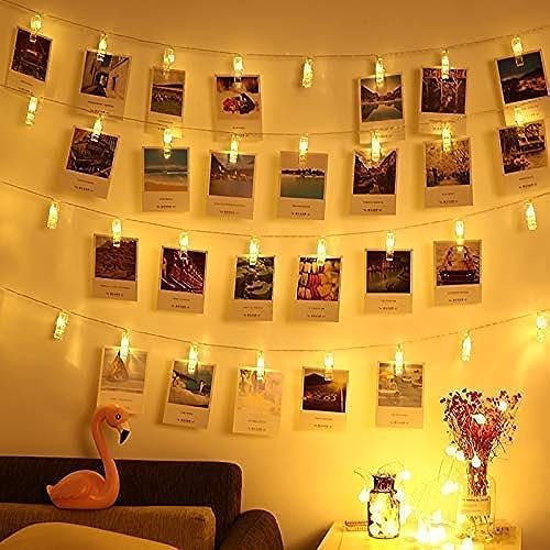 Desidiya Plastic 16 Photo Clip Led String Lights for Photo Hanging, Birthday, Festival, Wedding, Party for Home, Patio, Lawn, Restaurants Home Decoration (Warm White), 3 Meters