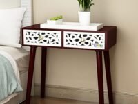 Dime Arts Shoppee Bed Side Engineered Wood Table With 2-Drawer Nightstand, Accent Or End Table With Storage With Carving Design (White)