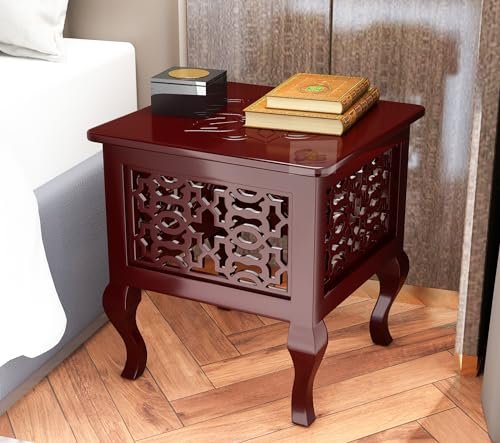 Dime Arts Shoppee Table for Living Room,Bedroom Furniture Square Top Side End Accent Table (White) (Walnut)