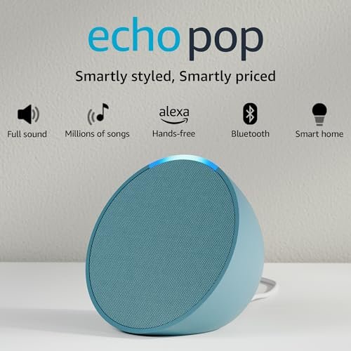 Echo Pop| Smart speaker with Alexa and Bluetooth| Loud sound, balanced bass, crisp vocals| Green