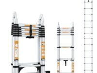 Equal 15 FT 2-in-1 Aluminum Telescopic Ladder with 2 Triangle Support & Stabilizers | EN131 Certified with 2 Year Warranty | 150kg Max Capacity | Ladder for Home or Outdoor Work (4.4m/7+7 Step)