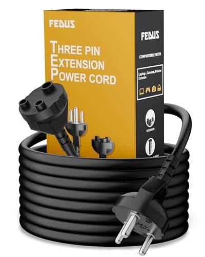 FEDUS 5M Long 18AWG Heavy Duty Male to Female 3 Pin Power Extension Cord Wire, 10amp Indoor Outdoor Power Cord Extension Electrical Extender Power Cable for appliances, Electronics and Power Tools