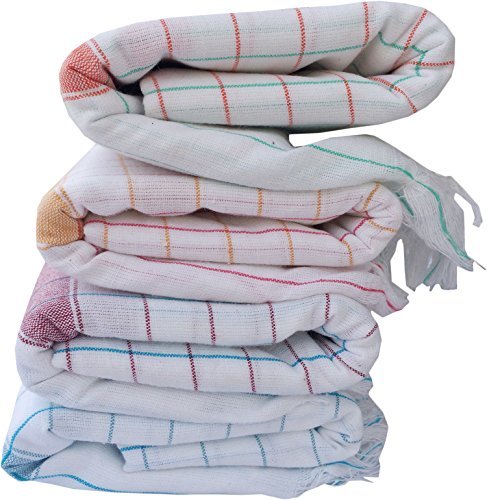 Fancyadda Cotton Bath Towel Combo 300 GSM (Set of 4, White Checks, Extra Large Size