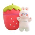 Fluffybliss Hidden Fruit Bunny Soft Toys for Kids, Stuffed Animal Plush Soft Toys for Boys and Girls | Medium, Cute Rabbit Strawberry Bunny - Zipper Plush Toy