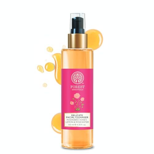 Forest Essentials Delicate Facial Cleanser Mashobra Honey, Lemon & Rosewater | Ayurvedic Face Wash For Normal, Dry Skin | Sulphate Free Gentle Face Wash For Glowing Skin | Purifying & Nourishing Natural Gel Based Face Wash | For Women & Men | 130 ml