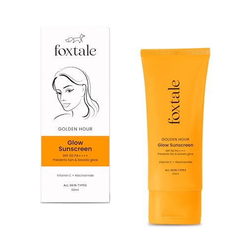 Foxtale SPF 50 Vitamin C Glow Sunscreen with PA++++ & Niacinamide | Lightweight | Fast Absorbing | UVA and UVB Filters | Prevents Tanning | No White Cast | Non-Greasy | For Men & Women | All Skin Types | 50 Ml