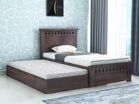 GANPATI Arts Sheesham Wood Armania Single Size Trundle Bed with 1 Extra Pullout Bed Bedroom Living Room Home Hostel (Walnut Finish)