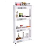 GRAZIA 4 Layer Space Saving Storage Organizer Rack Shelf with Wheels for Kitchen Bathroom Bedroom (White)