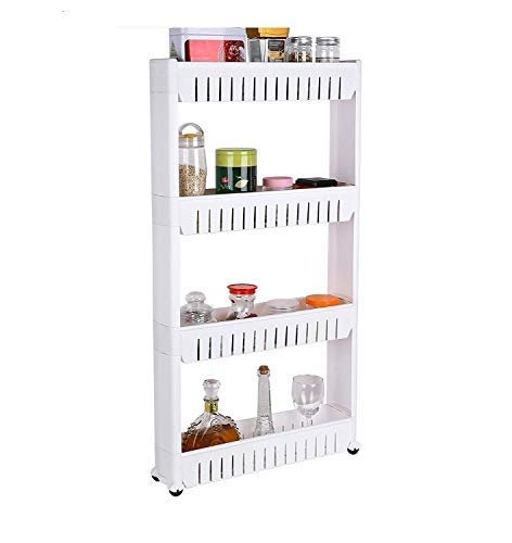 GRAZIA 4 Layer Space Saving Storage Organizer Rack Shelf with Wheels for Kitchen Bathroom Bedroom (White)