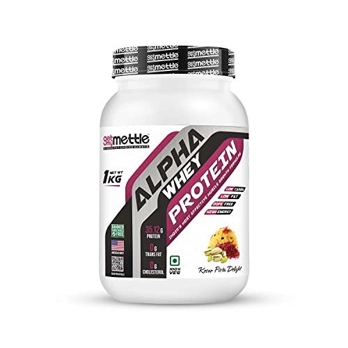 Getmymettle Alpha Whey Protein - 35g Protein, Kesar Pista Flavor, 1Kg. Muscle Growth & Rapid Recovery Post-Workout. Budget Friendly, USA Imported Whey.