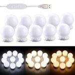 HOLD UP Led Vanity Lights for Mirror, Hollywood Style LED Vanity Mirror Lights Kit 10 Dimmable Light Bulbs 3 Color Modes, White LED Makeup Vanity Lights for Mirror for Table,Bathroom,Dressing Room