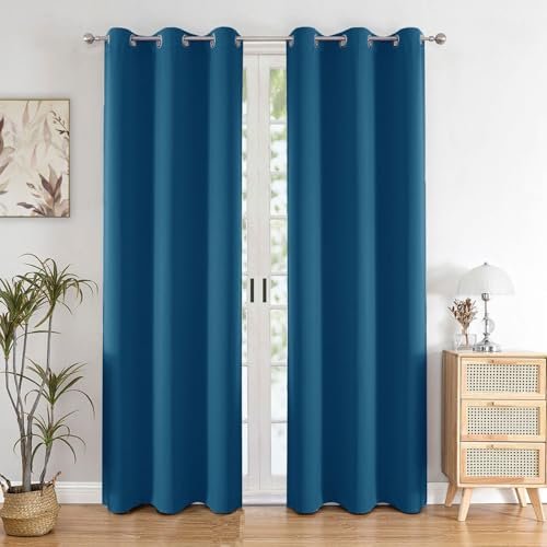 HOMEMONDE Heavy Blackout Curtains Door 7 Feet - Thermal Insulated, 90% Room Darkening Curtain, Set of 2, Blue - 84 Inches