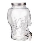 HOMIES Skull-Shaped Glass Beverage Dispenser with Screw Top Lid - 3 Litre Iced Beverage Juice Water Dispensers for Halloween Party