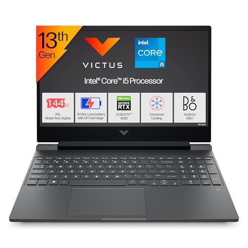 HP Victus, 13th Gen Intel Core i5-13420H, 6GB RTX 4050 Gaming Laptop (16GB DDR4, 512GB SSD) 144Hz, IPS, 15.6"/39.6cm, Flicker-Free, Win 11, Office 21, Mica Silver, 2.29kg, Enhanced Cooling, fa1319TX