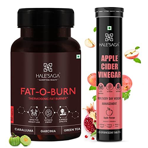 Halesaga Apple Cider Vinegar for Weight Loss + Fat Burner Supplement - 20 ACV Effervescent Tablets, 60 Fat Burner Tablets