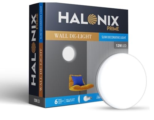 Halonix Prime 12W Round Wall De-Light Slim Surface Polycarbonate downlighter,CCT-6500K Cool Day Light Wall lamp |Easy Push fit Installation,Ceiling &Wall downlighter,Slim Decorative Wall Light |
