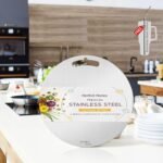 Herrlich Homes Premium 304 Stainless Steel Round Chopping Board for Kitchen | 30.5 cm | Free 2 Steel Straw | for Cutting Vegetables, Fruits, Meat | with Functional Handle | Durable | Medium