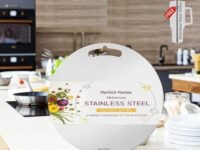 Herrlich Homes Premium 304 Stainless Steel Round Chopping Board for Kitchen | 30.5 cm | Free 2 Steel Straw | for Cutting Vegetables, Fruits, Meat | with Functional Handle | Durable | Medium
