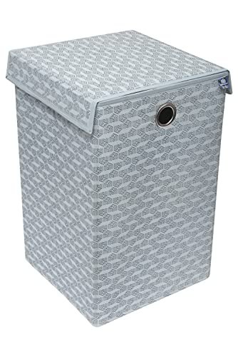 Homestrap Printed Foldable Laundry Basket/Bag Hamper with Lid and Handle| Cloth Storage Organiser For Bedroom, Bathroom, Kitchen Etc Capacity- (75LTR) (Grey)(Featured on Shark Tank)