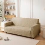 House of Quirk Universal Triple Seater Jacquard Fabric Texture Sofa Cover 220 GSM Soft Touching Cover for Couch Flexible Stretch Sofa Slipcover (Camel, 185-230CM)