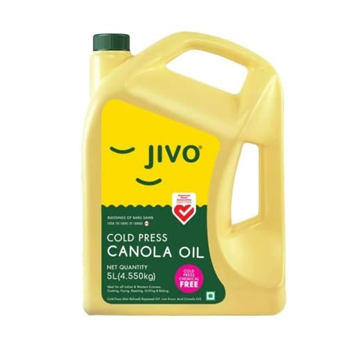 JIVO Canola Cold Pressed Edible Oil - 5 Litres | Healthiest Cooking Oil for Daily Use, Ideal for Roasting, Frying, Baking & All Types of Cuisines | Cold Pressed Oil for Healthy Cooking (Pack of 1)