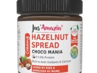 Jus' Amazin Creamy Hazelnut Spread - Choco Mania (200g) | 80% Nuts & 75% less sugar | No Emulsifiers/Hydrogenated Fats (0% Chemicals)| No Refined Sugar | Plant Based, Vegan | Chocolate Spread