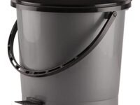 Kuber Industries Plastic Step on Pedal Dustbin With Handle|Solid Color & Durable Plastic Material|Size 24 x 24 x 23|Capicity 7 Litre (Grey)-47KM0754