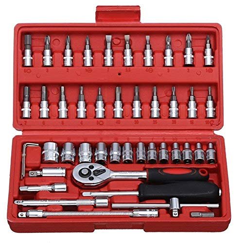 LOSOFY Premium 46 in 1 Pcs Combination Wrench Set/Socket for Car&Bike Repairing Hand Tool Long Handle Kit 46pcs Combo Tools Repair 1/4" Ratchet Torque Box for Spanner Force Kit, Tools, Set
