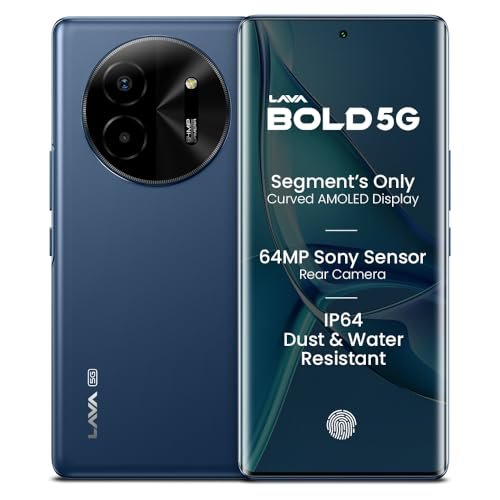 Lava Bold 5G (Sapphire Blue, 6GB RAM, 128GB Storage) | 3D Curved FHD+ AMOLED Display | Mediatek Dimensity 6300 Processor | IP64 Water Resistance | 64MP Rear Sensor | Supports All Indian 5G Bands