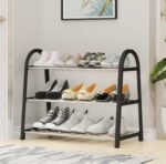 Lukzer 3 Tier Shoe Rack Detachable Open Book Shelf Plastic Storage Holder Organizer Stand for Home Office (A Shape/Black/3 Layer/54.2x27x46cm)