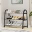 Lukzer 3 Tier Shoe Rack Detachable Open Book Shelf Plastic Storage Holder Organizer Stand for Home Office (A Shape/Black/3 Layer/54.2x27x46cm)