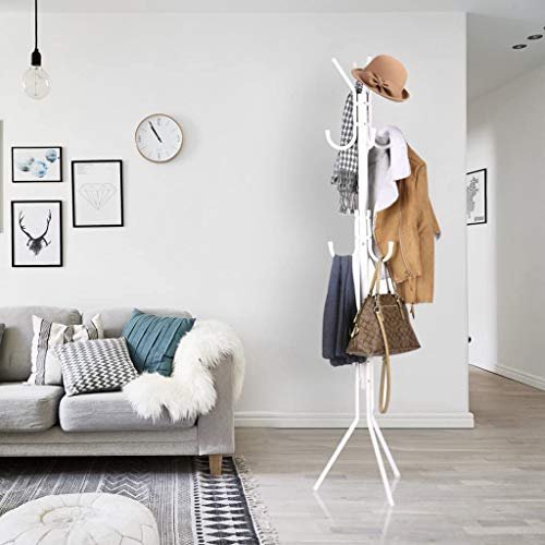 Lukzer 8 Hook Durable Clothes Hanger Rack for Home, Bedroom, Living Room Display Metal Garment Stand for Hanging Coat, Jacket, Scarf Rack, Umbrella Tree Stand (White) (170 CM X 42 CM)