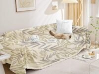 Lukzer Multi-Functional Chenille 1 Seater Sofa Throw Blanket with Fringes Thick and Super Soft Decorative Couch Cover Bed Protector (Multi Shaded Leaves/180x180cm)