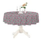 Lushomes Round Table Cover, Table Cloth for 4 Seater Dining Table, Dining Table Accessories for Home, 4.75 FT Round, Machine wash Twill Fabric (Pack of 1, 57" Round, Grey Flowers Design)