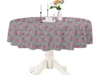 Lushomes Round Table Cover, Table Cloth for 4 Seater Dining Table, Dining Table Accessories for Home, 4.75 FT Round, Machine wash Twill Fabric (Pack of 1, 57" Round, Grey Flowers Design)