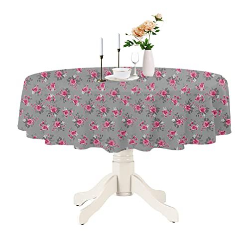 Lushomes Round Table Cover, Table Cloth for 4 Seater Dining Table, Dining Table Accessories for Home, 4.75 FT Round, Machine wash Twill Fabric (Pack of 1, 57" Round, Grey Flowers Design)