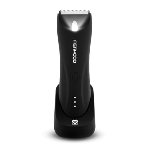MENHOOD Balls and Body Grooming Trimmer 1.0 Pro for Men, IPX7 Waterproof, Wireless Charging with Type C Support & 150 Min Runtime, 4000K LED Light, Ceramic Blades for Below the Belt Grooming (Black)