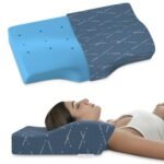 MY ARMOR Cool Gel Cervical Pillow for Neck Pain and Shoulder Pain, Spondylitis Neck, Orthopedic Memory Foam Contour Pillow, Dual Height Options, with Washable Blue Checks Cover - Pack of 1