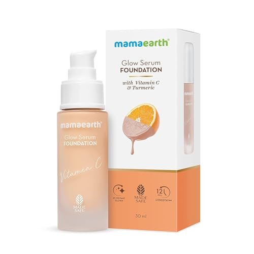 Mamaearth Glow Serum Matte Liquid Foundation Medium Coverage For All Skin Types With Vitamin C & Turmeric For 12-Hour Long Stay- 05 Beige Glow - 30 Ml, Pack Of 1
