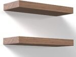 OGNIJA Floating Wall Mounted 17-Inch Thick Handmade Set of Dark Brown Wooden Shelves, Natural Rustic Farmhouse sheesham Wood (Rosewood) for Kitchen, Bathroom, Bedroom Decor (Set of 2)