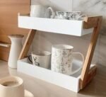 OXMIC Wooden Kitchen Countertop Storage Rack, Spice Organizer, Accent Shelf, White (D-2)