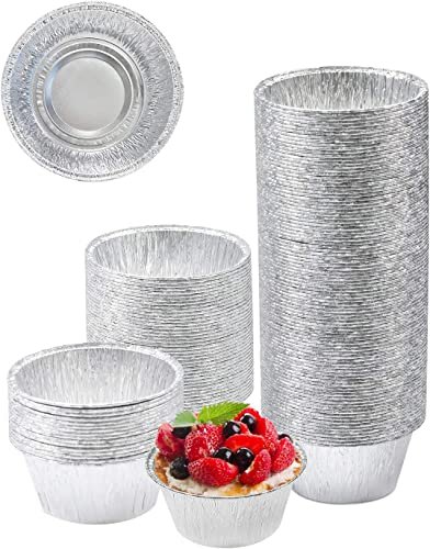 Okayji Aluminium Foil Disposable Cups Baking Bake Muffin Choco Lava Cupcake Tin Mold Round, 100- Pieces