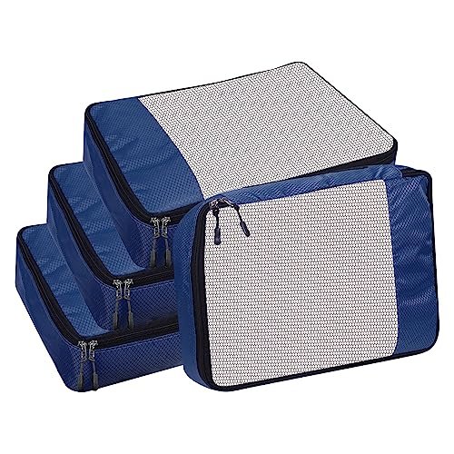 OxbOw Packing Cubes, Travel Organizer Pouch, Packing Bags for Travelling Travel Pouches for Women, Pouch for Men, Cloth Bag for Travel(Navy Blue, Medium-Pack of 4)
