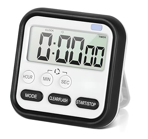 PLUZNIQ® Kitchen Timer, 24-Hours Digital Timer with Clock for Cooking, Loud Alarm & Strong Magnet, Count-Up & Count Down for Kitchen Baking Sports Games Office Study (Pack of 1, Black)