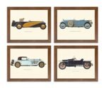 Painting Mantra Vintage Car Royal Vehicle Synthetic Wood Framed Painting Decoration Posters for Living Room, Bedroom, Home and Office Wall (Set of 4)