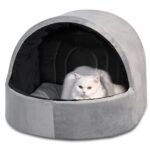 Pet's BFF Round Cat House with Removable Cushion, Indoor Dog House for Puppy, Kitten, Rabbit Bed Cave & Tent Nest, Portable, Foldable & Light Weight | Ultra Soft Flannel Fabric | Grey + Black