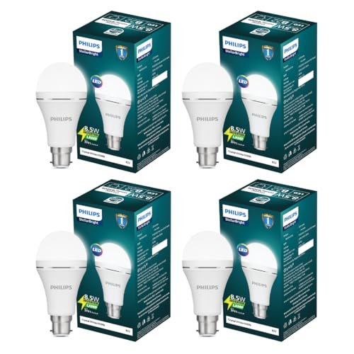 Philips Stellar Bright Rechargeable Emergency Inverter LED Bulb, B22 8.5-Watt-Crystal White(Pack of 4)